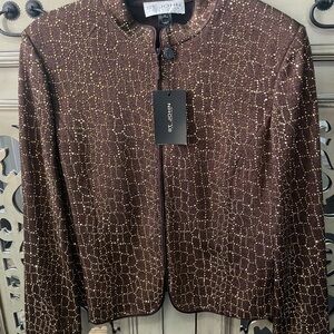 St. John Chocolate brown Blazer with Gold Metallic shimmer Highlights